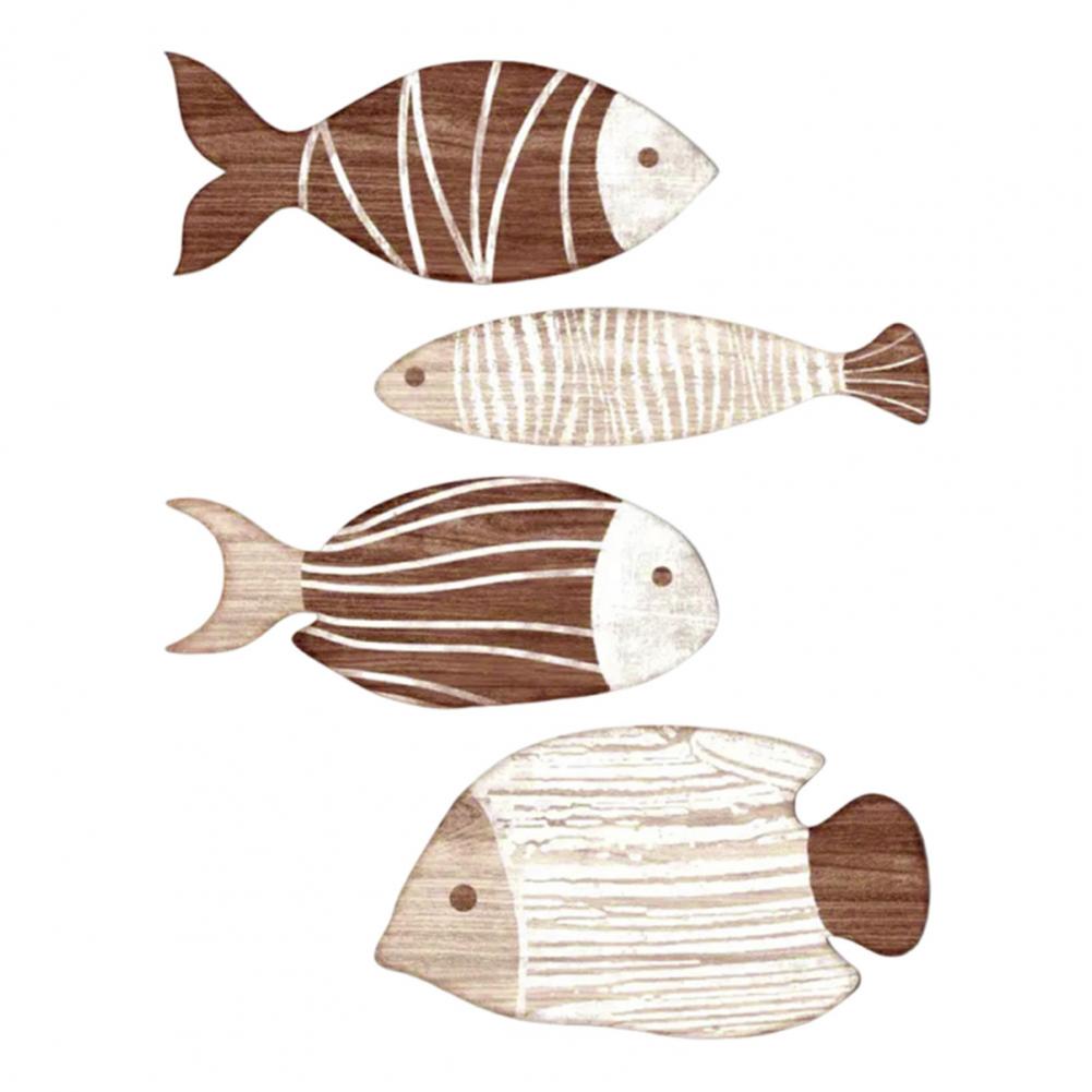 4Pcs/Set Wall Fish Decorations Coastal Wall Art Wooden Fish Retro Rustic Fish Wall Ornaments for Home Bedroom Beach House Decor