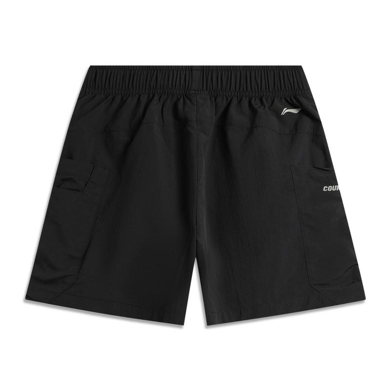 Li Ning CF Water-Resistant Solid Color Multi-Pocket Comfortable Versatile Cargo Shorts Women shorts Black AKSV230-3