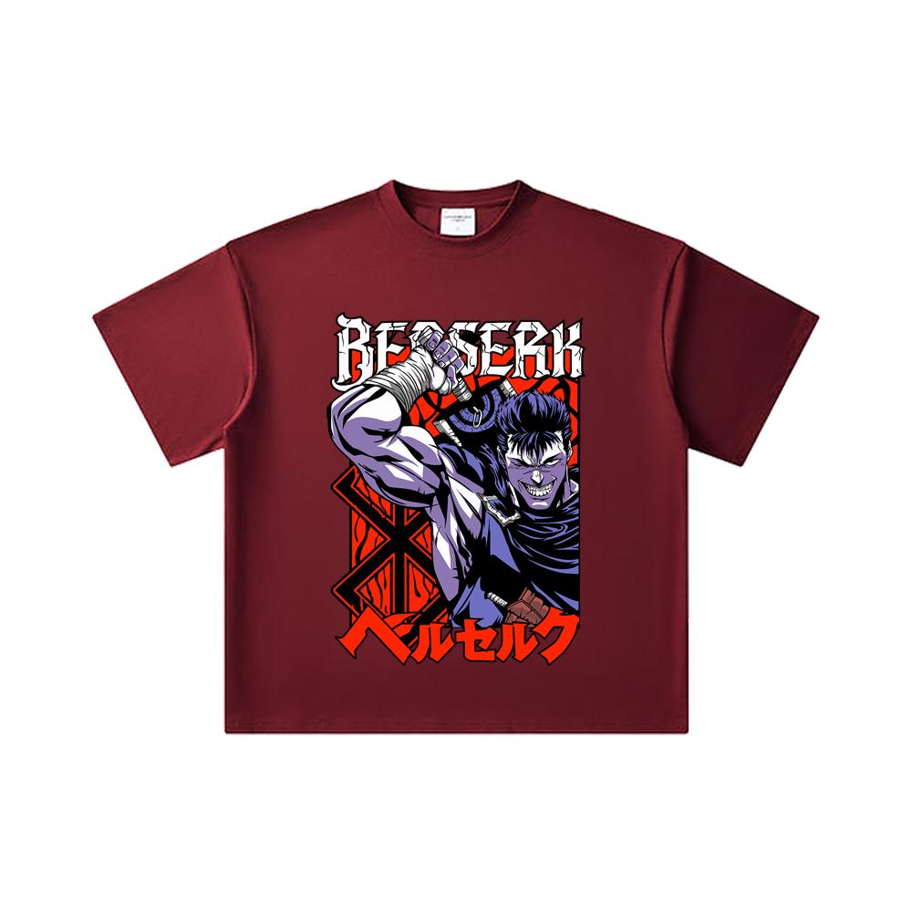

260 GSM Double Yarn 32 Count 100% Cotton Berserk V11 Print Unisex Heavy Cotton T Shirt 2XL вина червоного кольору