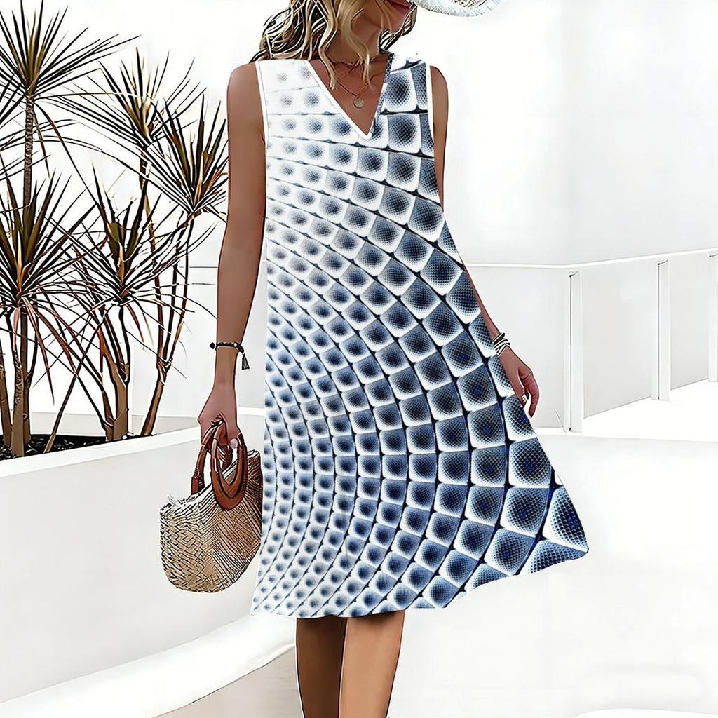 Plus Size V Neck Sleeveless Mountain Waterfall Among Bamboo Trees Print For Natural Summer Outfit