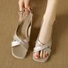 3Cm New Chinese Style Fish Mouth Sandals Women's Thick Heel Medium Heel Open Toe Simple Roman