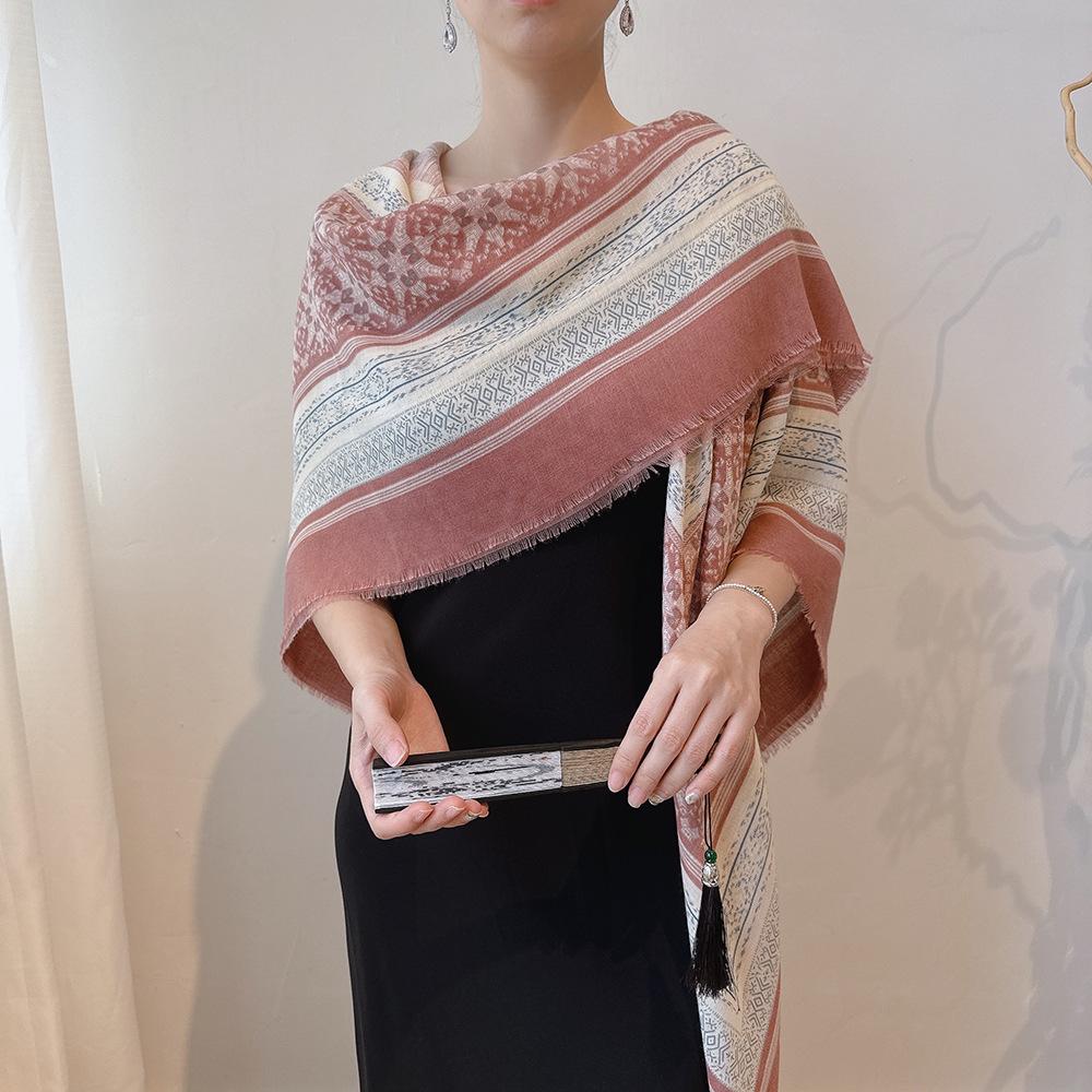 Elegant Literary Cotton Linen Large Square Scarf Female Summer Bohemian Style Warm Decorative Versatile Shawl 130x130cm