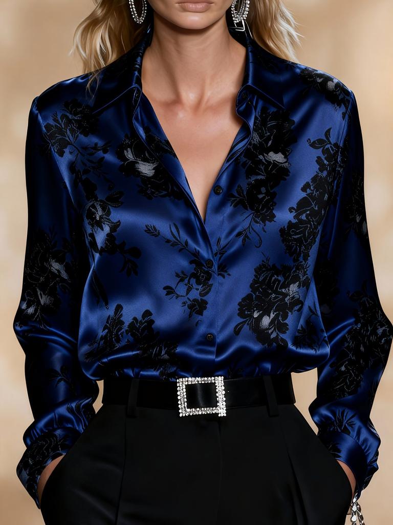Spring and autumn elegant printed women's top, countryside casual style