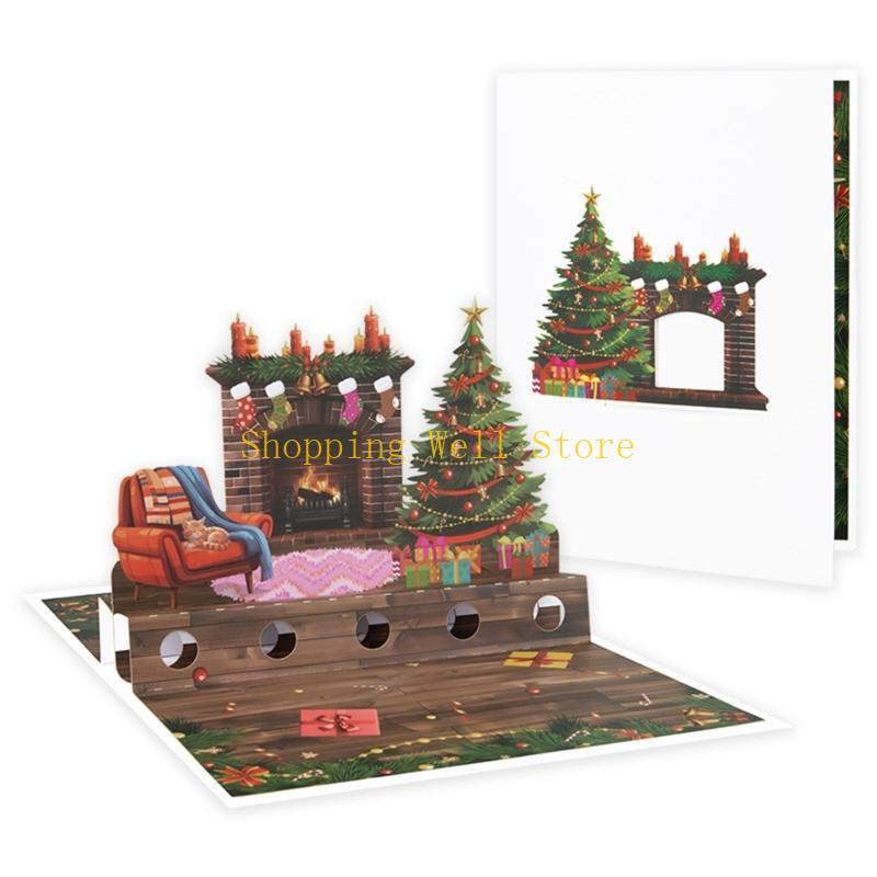 KX4B Pleased 3D Christmas Greeting Cards Festival 3D Christmas Cards with Envelopes Unique Holiday Greeting Experience
