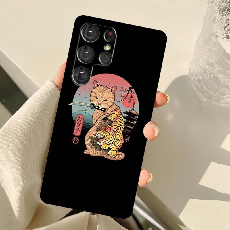 Ukiyo-e Samurai Cat Neko Ramen Case For Samsung Galaxy S23 Ultra S21 S22 S24 S25 Ultra S9 S10 Plus S25 FE S20 FE Back Cover