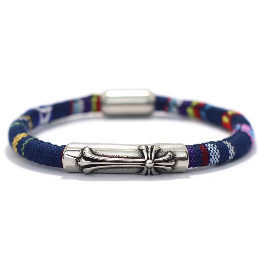 Brățară Cruce Gotică Brodată Față-Verso Stil Boho Etnic Multicolor Frânghie din Pânză Curcubeu Bijuterii Prietenie pentru Bărbați Femei