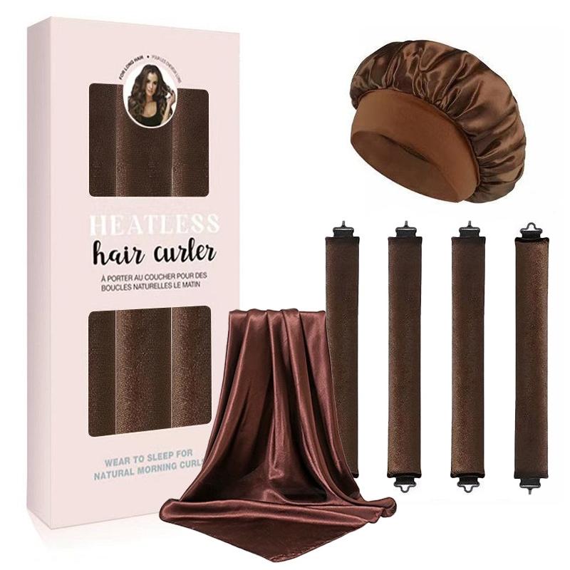 

6pcs/set High Elasticity Silk Satin Hair Curling Iron Set Combination No Heat Damage Cross-Border Large Wave Sleep Cap Hair Accessories кавовий