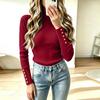 Women's High Neck Pullover Knit Sweater with Decorative Buttons - Casual Winter Fashion Top