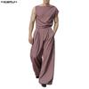 INCERUN Two Pieces Sets Men Casual Sleeveless Striped Tank Tops and Long Pants Trousers Outfits