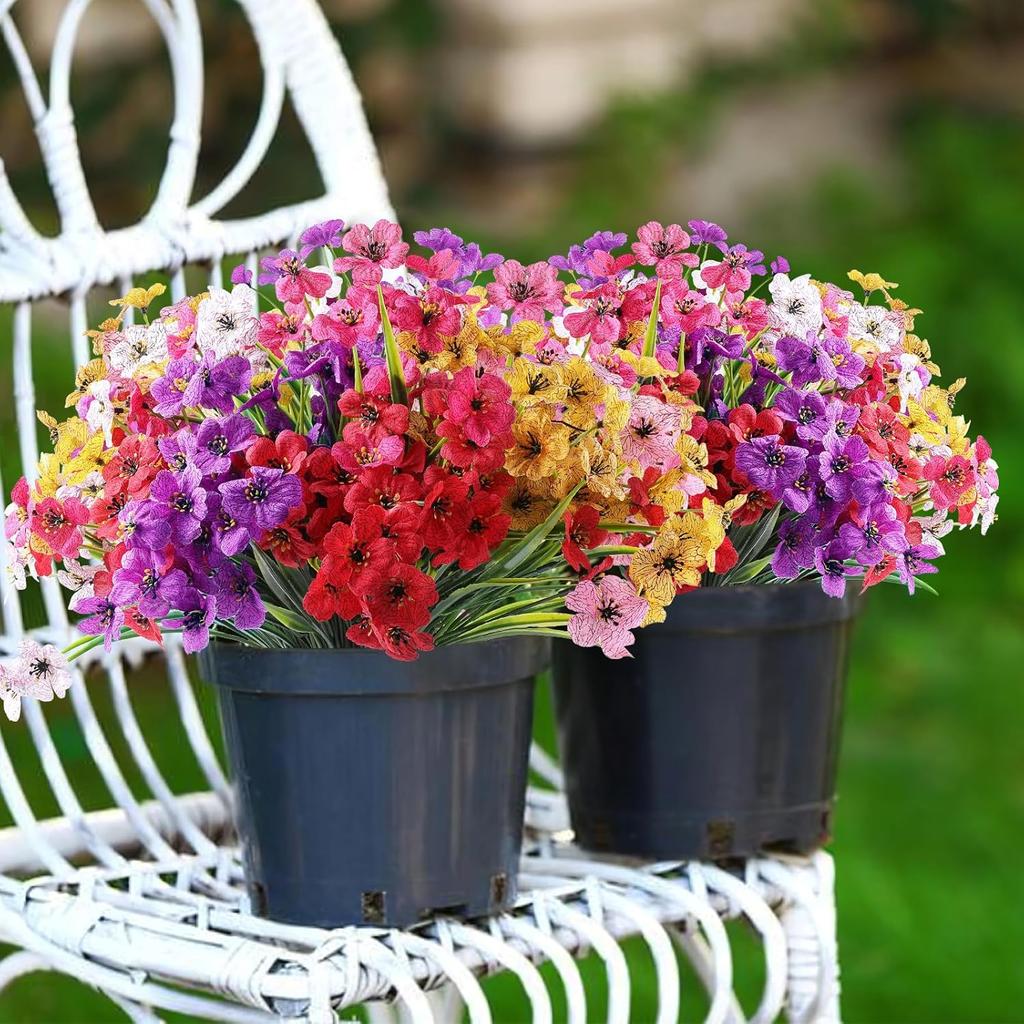24 Bundles Artificial Flowers for Outdoor,No Fade Fake Flowers Faux Plants for Decoration Hanging Planters Indoor Outside Garden Porch Home Wedding