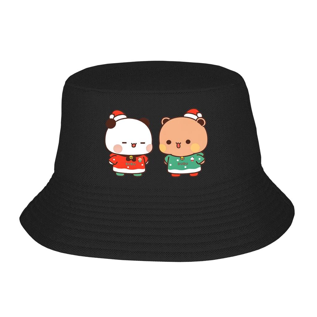 DuDu Bear and BuBu Panda Halloween Bucket Hats Summer Travel Headwear Stuff Kawaii Fishing Cap for Camping Teen Ispoti Hat