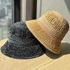New summer fisherman hat for women, colorful hollowed-out sun hat for seaside vacations, face-flattering small woven bucket hat, foldable