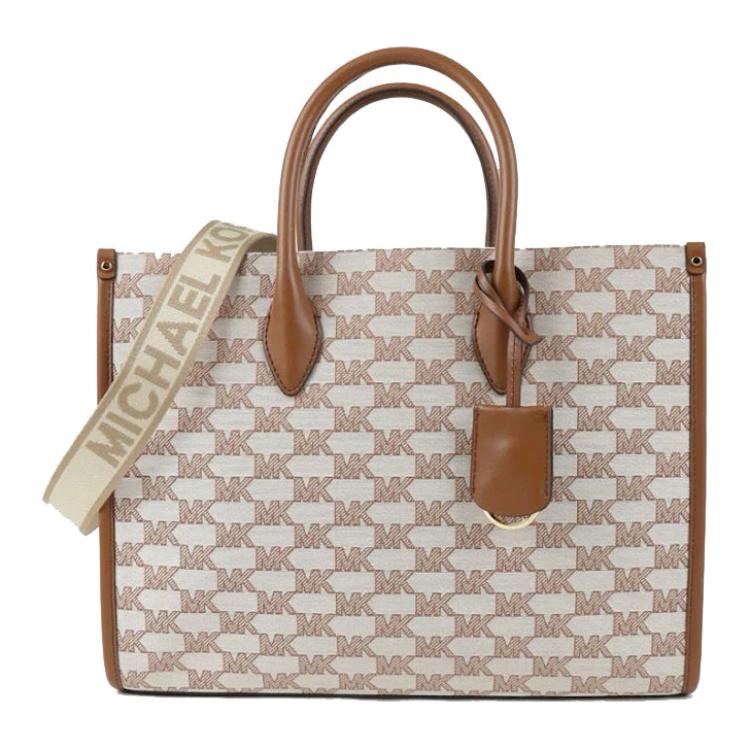Michael Kors MK Mirella Classic Monogram Tote Commuter Fashion Women Tote Bag Beige Brown 35S2G7ZT6J-299