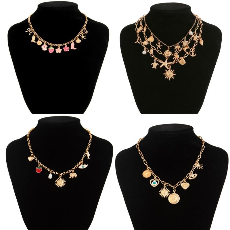 Stylish Gold Crosses Necklace for Women with Seashells Charm Decoration for Beach and Summer Fashion Statement Pieces