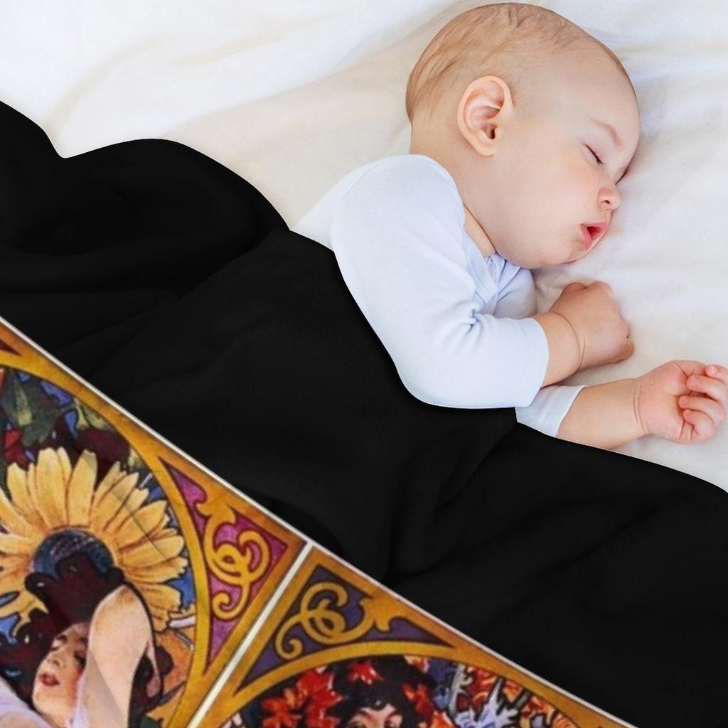 Alphonse Mucha Throw Blanket Picnic Thermal Retros Bed Blankets