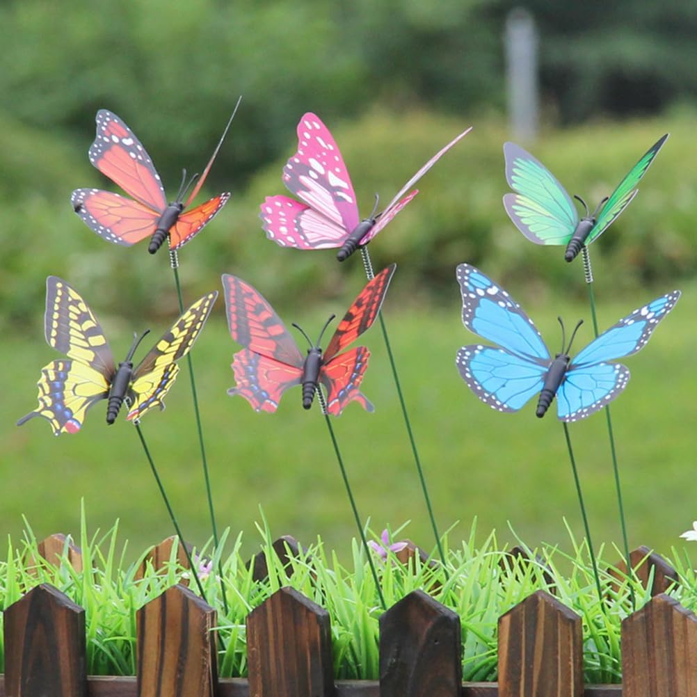 NUOBESTY 12pcs Butterfly Stakes Fake Butterflies Stake 3D Butterflies Stakes for Garden Lawn Patio Yard Pathway Indoor Outdoor Ornaments (Random