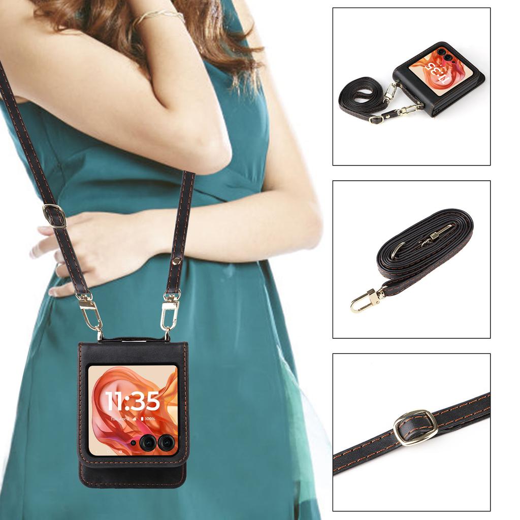 Für Motorola Razr 50 5G/Razr 2024 5G Hülle Kartenfächer Leder Handyhülle mit Trageband