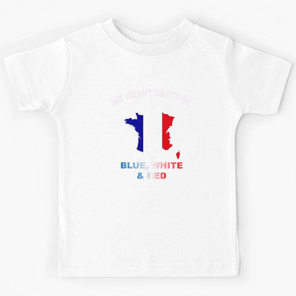 France Gallic Rooster - My Heart Beats in Blue White Red Kids T-Shirt 140