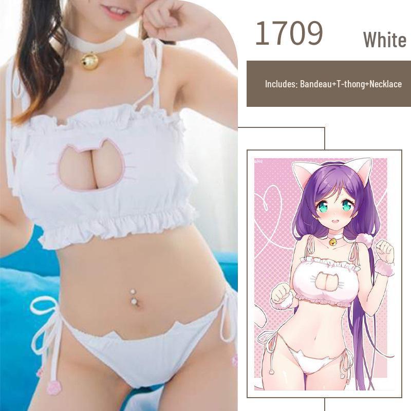 Mulanqing Sexy Open Cup Cat Maid Lingerie Set - COS Role Play Thong Costume