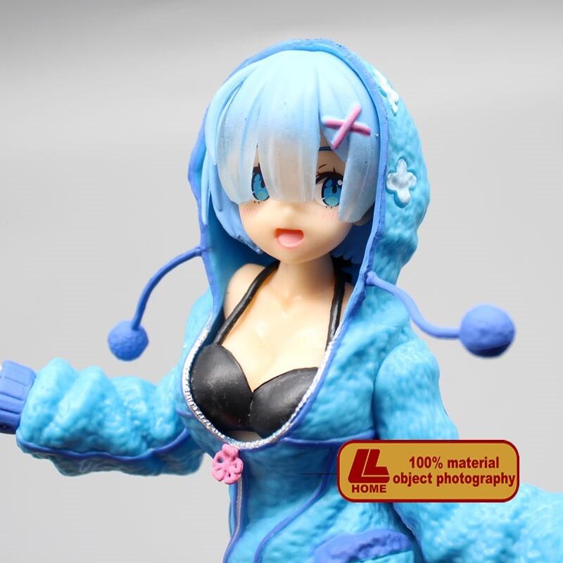 Anime Re Life In a Different World Rem Blue Hooded Clothes PVC Figure Toy Gift