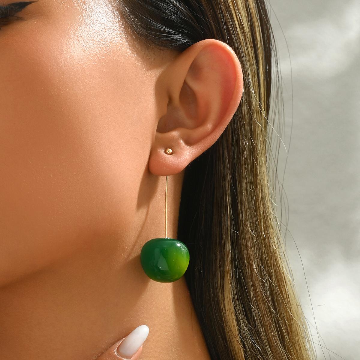 

1 пара веселих милих модних нерегулярних полімерних сережок у формі вишневого фрукта. Жіночий щоденний одяг, вечірка, подарунки на відпустку Size-one size зелений