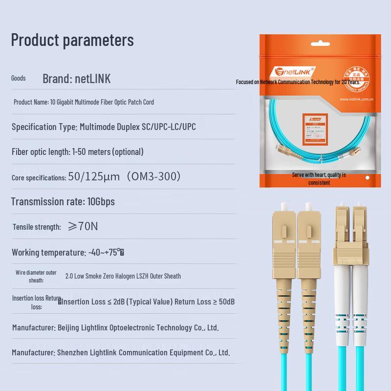 netLINK 10Gbps SC-LC OM3 Multi-mode Fiber Optic Patch Cable