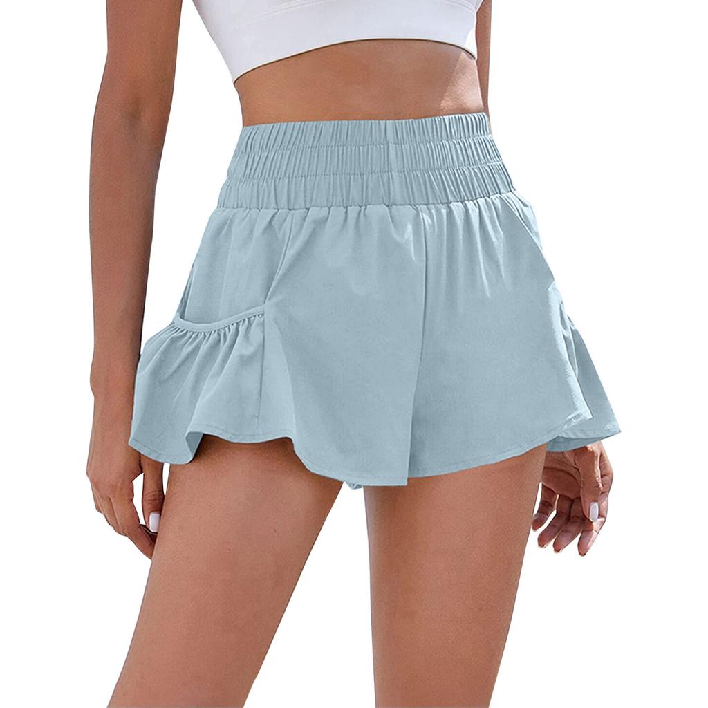 Damen Shorts mit hoher Taille, Sport-Laufshorts, Workout, Fitnessstudio, schnelltrocknende Hosen, Yogahosen, Tennishosen, Sommershorts