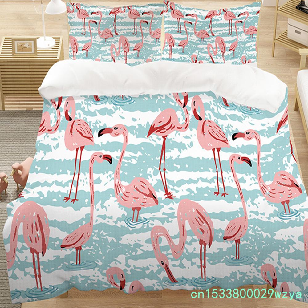 Modern Flamingo Pineapple Print Bedding Set Queen Tropical Plants Leaves Flowers Duvet Cover Hawaiian Islands Floral Pillowcases
