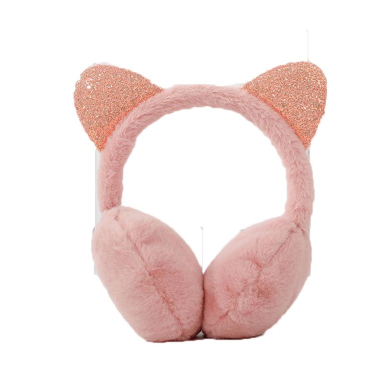 Korean Style Sequin Cat Ear Plush Winter Ear Muffs for Kids
