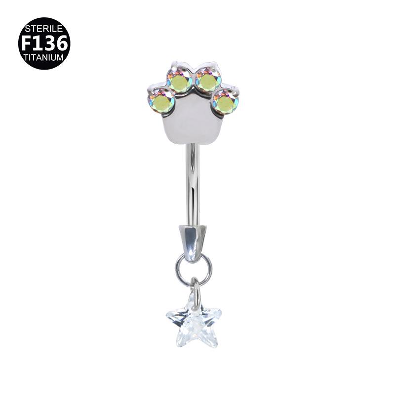F136 Titanium Alloy Star Pendant Internally Threaded Cat Claw Piercing Stud for Rook, Ear, Eyebrow, Navel, Tooth, M0.9