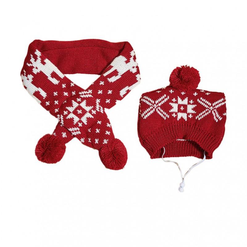 Knitted Pet Scarf Hat Set Cats Dogs Christmas Winter Accessory Adjustable Collar Bib