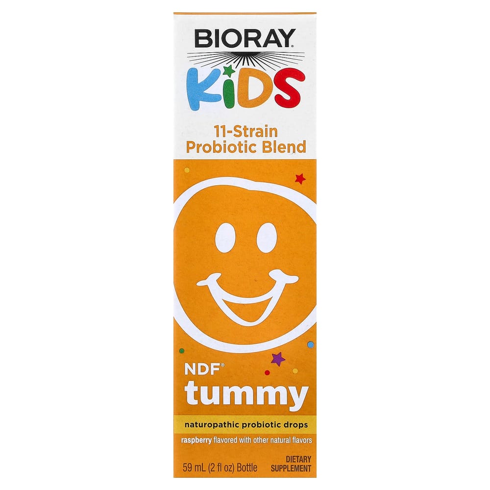 Bioray Kids NDF Tummy Probiotická směs 11 kmenů, příchuť malina, 60 ml (2 fl oz)
