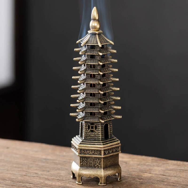 Classical Alloy Wenchang Tower Incense Burner For Home Office Decor And Spiritual Use