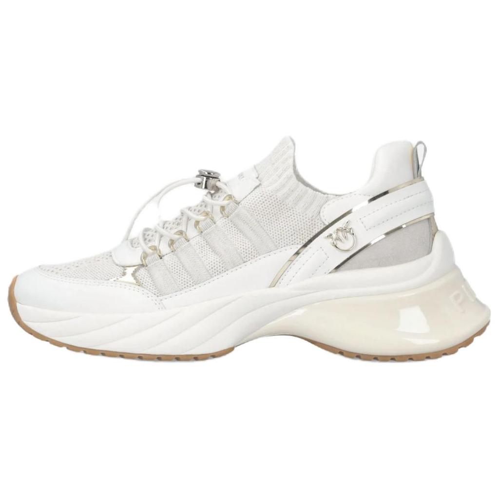 PINKO Pink Layered Membrane Leather Knitted Round Toe Drawstring Sneakers Breathable Lightweight Low Top Casual Shoes Women sneakers SS0141P128Z1B