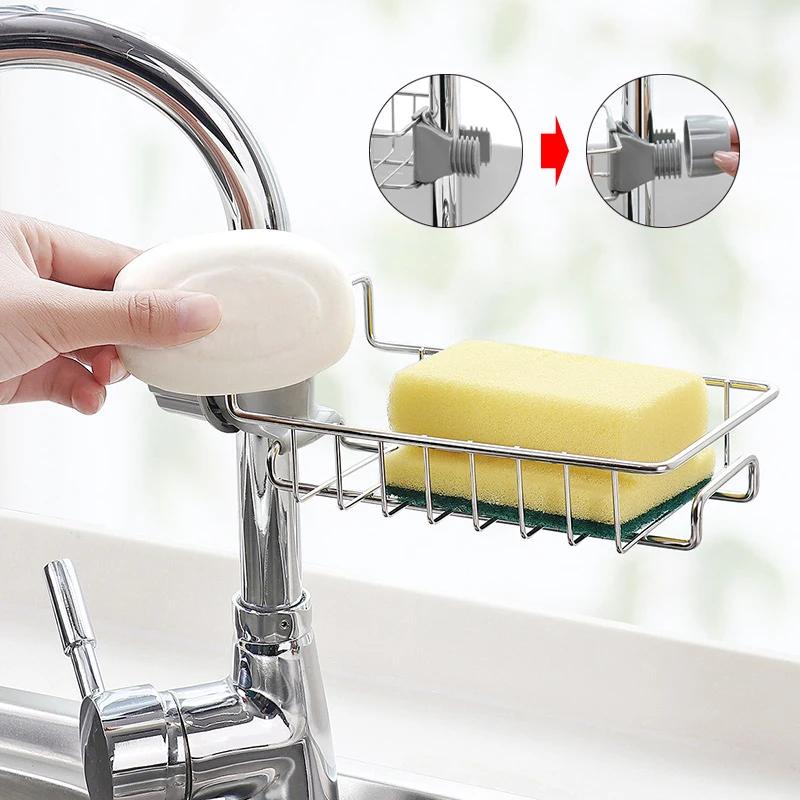 Edelstahl Wasserhahn Halter Küchen Aufbewahrungsregal Schwamm Spültuch Finishing Rack Abtropfgestell Pool Lappen Aufbewahrung Abtropfen Trocknen