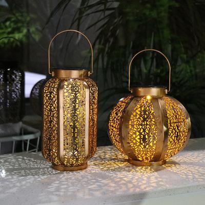 Hollow Lantern Solars Lights Outdoor Waterproof with Handle Solar Garden Light for Traditional Decorative Hedge Patio Bronze
