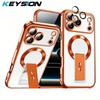 KEYSION Magnetic Transparent Plating Case for MagSafe for iPhone 11 12 13 14 15 16 17 Pro Max Air 16 Plus Upright Kickstand Shockproof Phone Cover