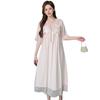 Linglei Summer Solid Color Lace Bow Mesh Court Princess Style Long Nightdress Pajamas Loungewear Women
