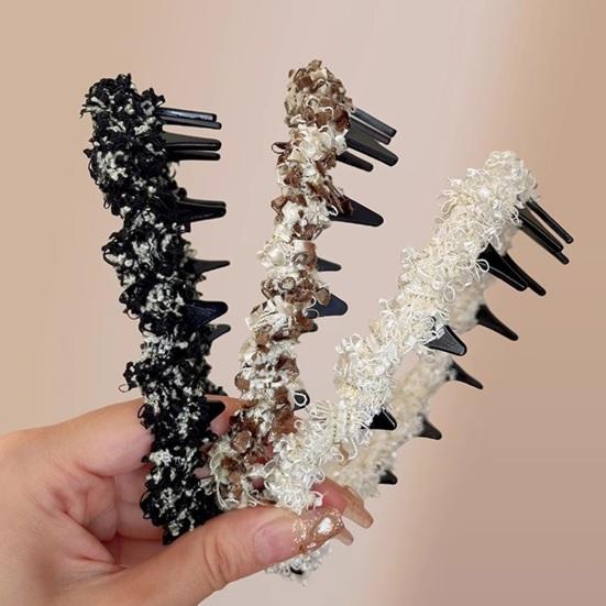 Wavy Headband Tweed Texture Non-Slip Braided Toothed Design Hair Hoop Women Volume-boosting Headband