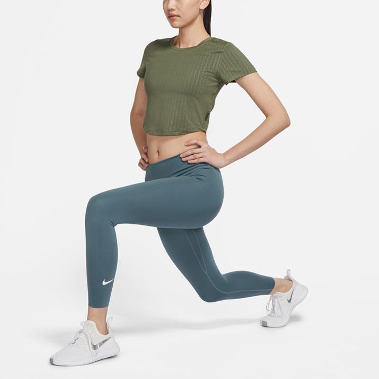 Nike Casual Printed Yoga Quick-Dry Breathable Eco-Friendly Durable Solid Color Short Sleeve T-Shirt Women Tops Medium-Olive-Green DM7337-222