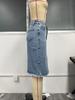 Women's High-Waisted Mid-Length Split Denim Skirt - European & American Style