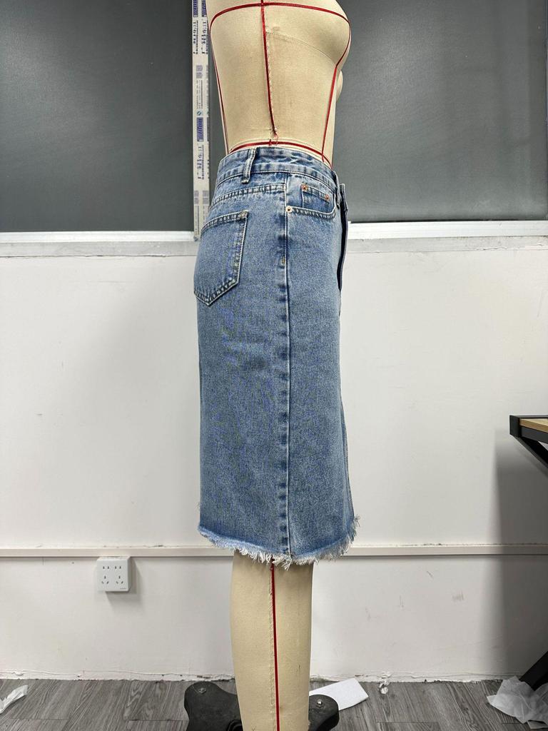 Women's High-Waisted Mid-Length Split Denim Skirt - European & American Style