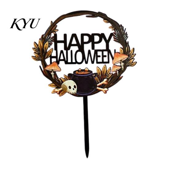 Party Favors for Halloween Cake Topper, Acrylic Castle Bat Skull Cupcake Decoration Party, Decorations Spooky Birthday Insert with Pumpkin Ghost,