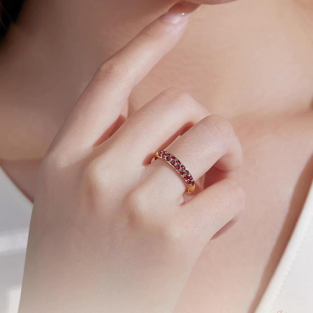 Fashionable Golden Pigeon-blood Red Corundum Ring - Elegant Red Diamond Pair Of Earrings Party Wedding Engagement Jewelry Gift