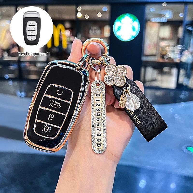 Premium Key Cover for Hongqi H5, HS5, H6, HS3, H9, HS6, EQM5, HS7 - Elegant Car Shell Buckle