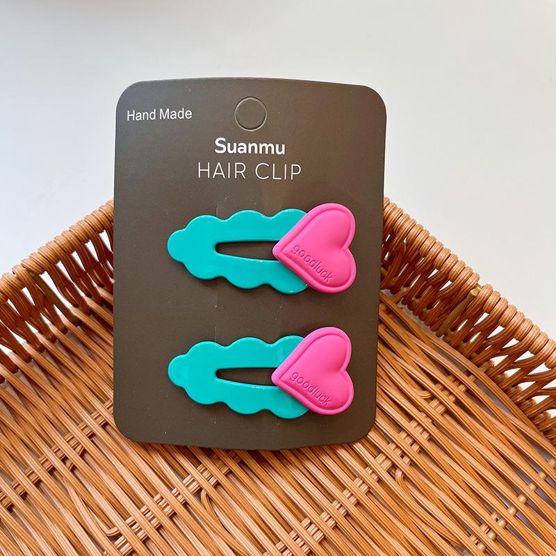 Little Girl Fluorescent Color Love Hairpin Children's Color Wavy Side Broken Hair BB Clip Pair Hairpin Headdress