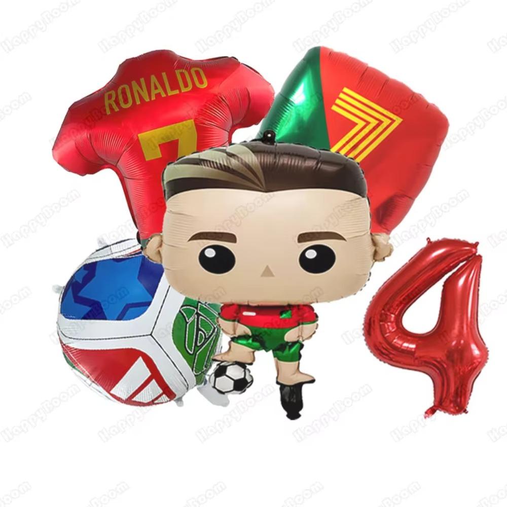 5Pcs Cartoon Cr7 Soccer Birthday Aluminum Film Balloons Set Football Themed Birthday Party Decoration Supplies Party Photo Prop