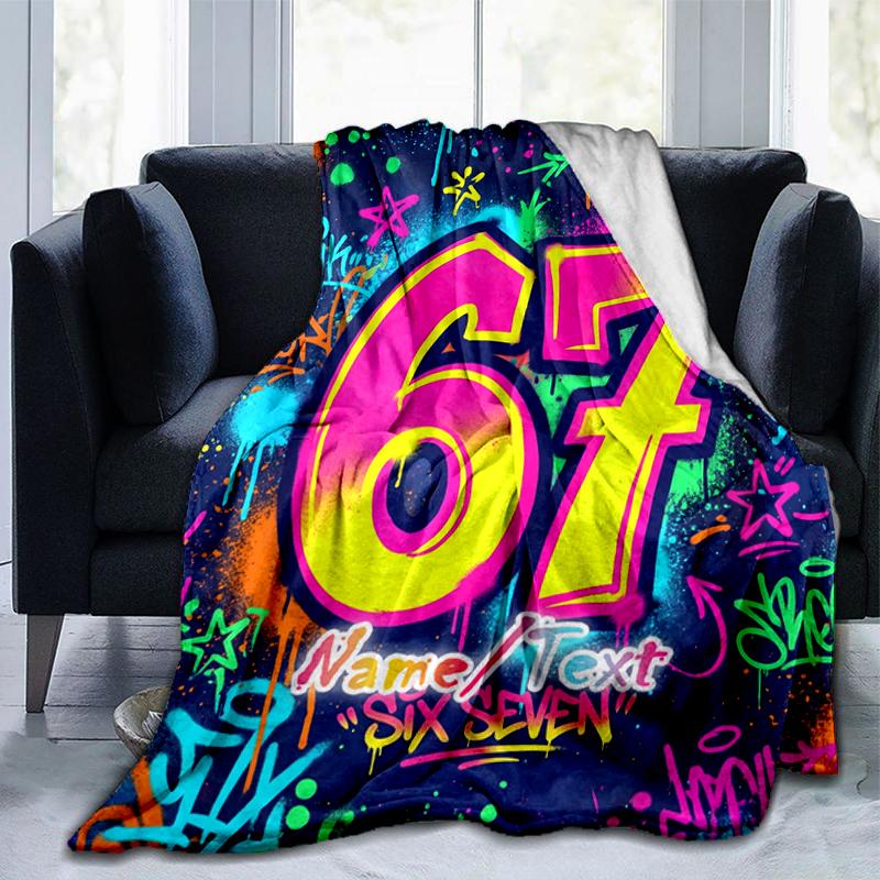 1PC Custom Name Colorful Graffiti Art Flannel Blanket Versatile,all-season Throw Suitable for the Living Room,bedroom,camping,travel,and Gift