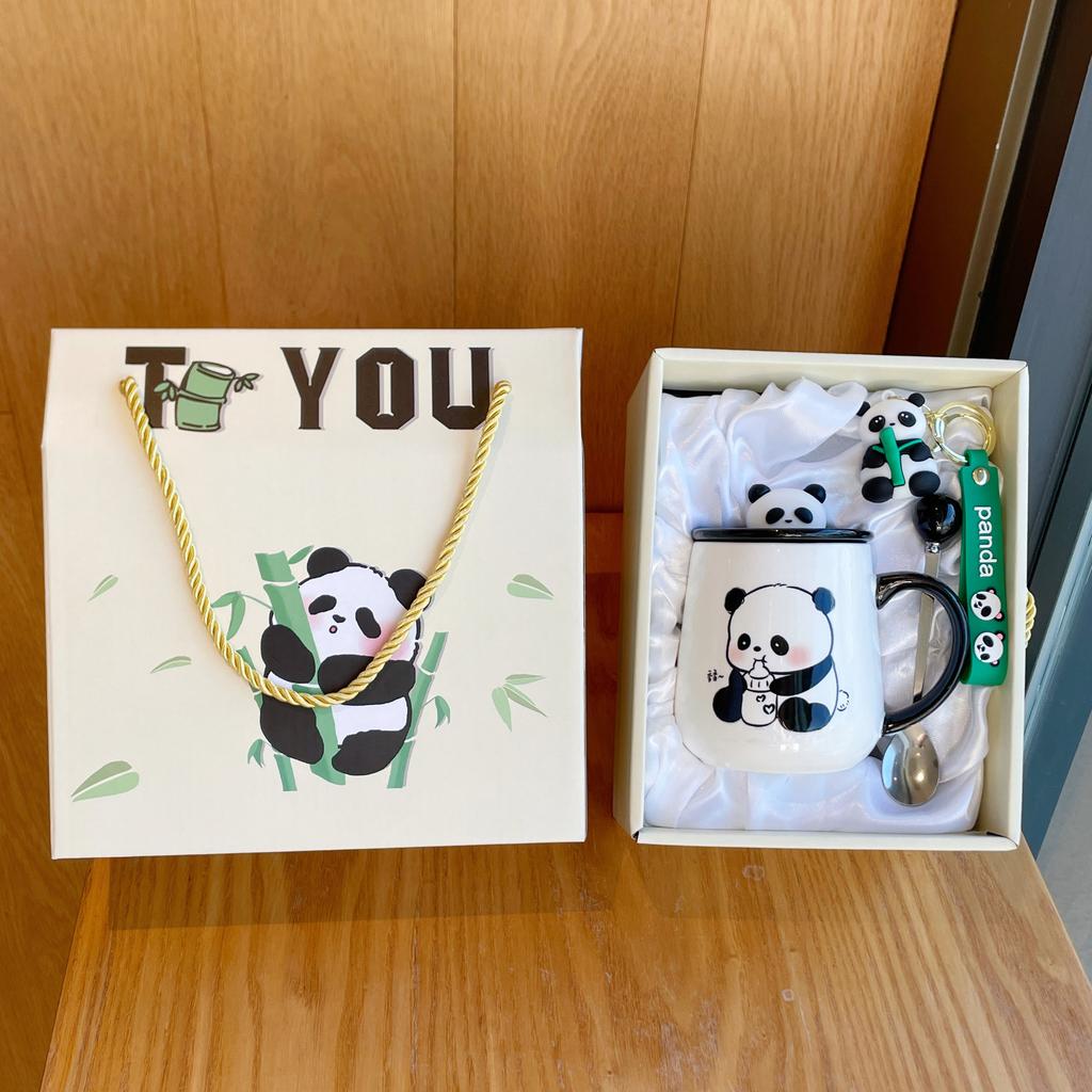 Becher mit Deckel und Löffel, neue Panda-Tasse, Souvenir-Keramikbecher, Kaffeetasse