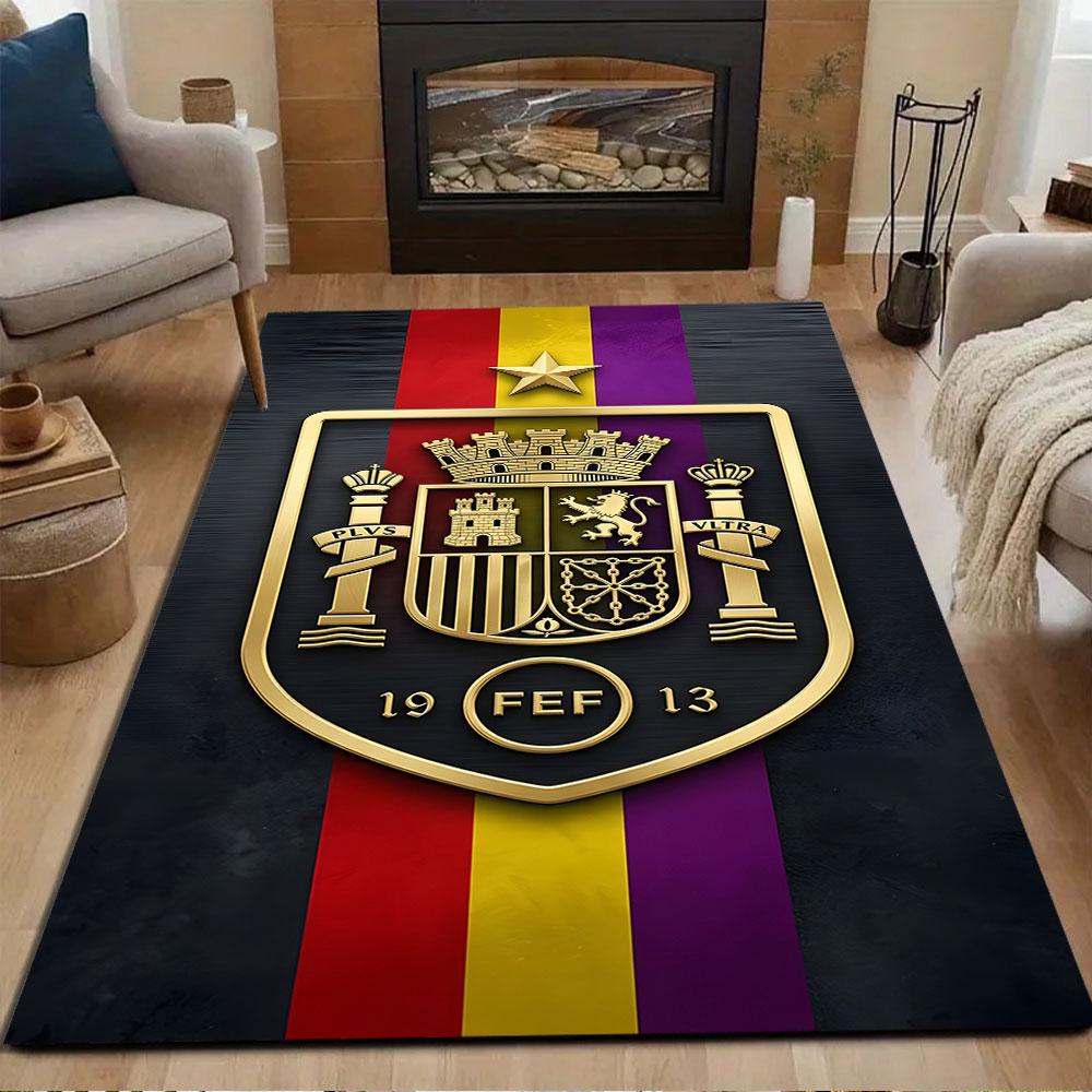 Gold Emblem on Striped Background Patterned carpet, non slip mat suitable for living room and bedroom sofas